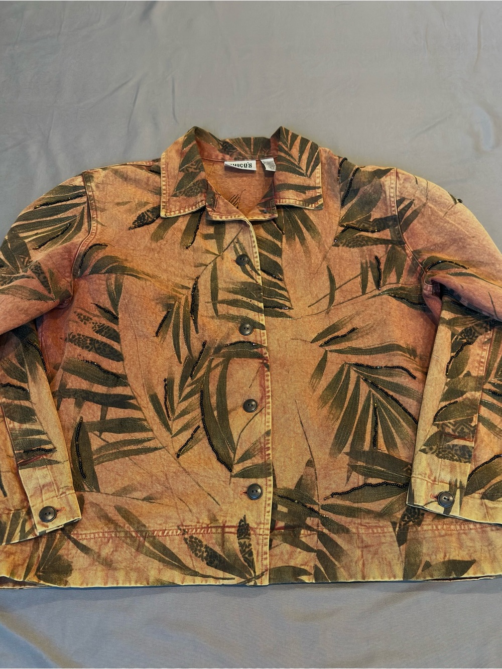 Vintage Y2K Chico's Cotton Metallic Beaded Embroidered Jacket Sz 2/L RN 79984